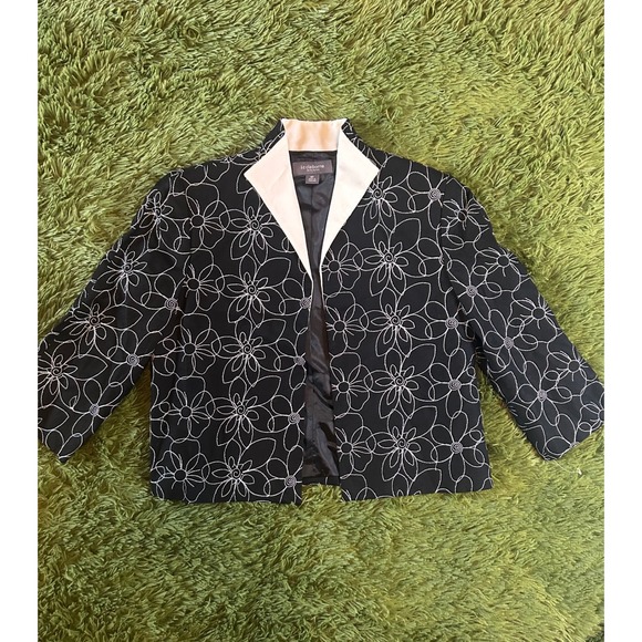 Liz Claiborne Jackets & Blazers - Liz Claiborne Blazer Women 8P Black Suit Jacket Pad Petite Floral Linen Blend